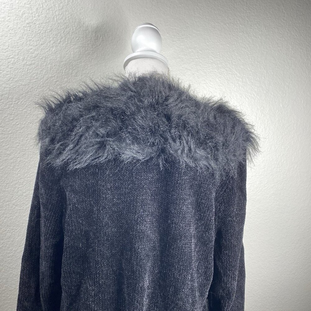 Lisa International Blazer Coat Women's Black Sz XL Faux Fur Trim Mob Wife VTG - Picture 7 of 12